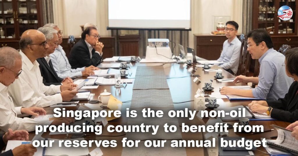 singapore is the only non oil producing country to benefit from our reserves for our annual budget