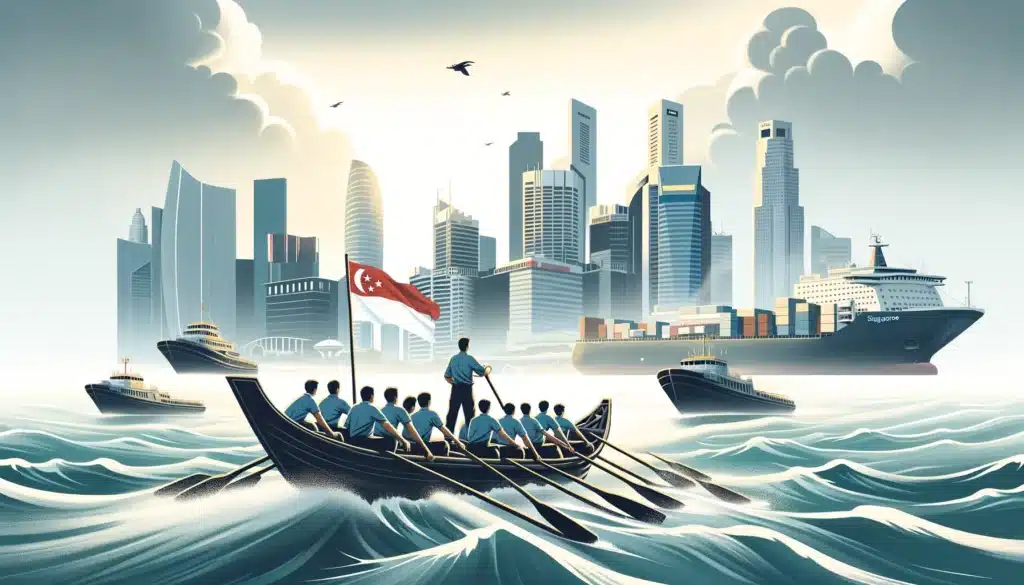 rowing together in choppy waters